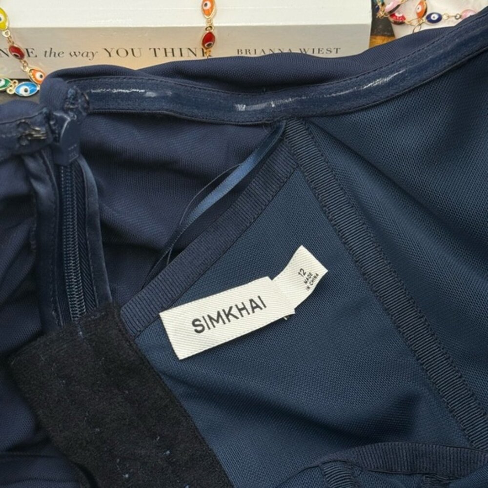 🆕 SIMKHAI 🧿 NWOT Emma Draped Jersey Bustier Midi Dress, Midnight Blue Sz US 12 - Picture 12 of 13